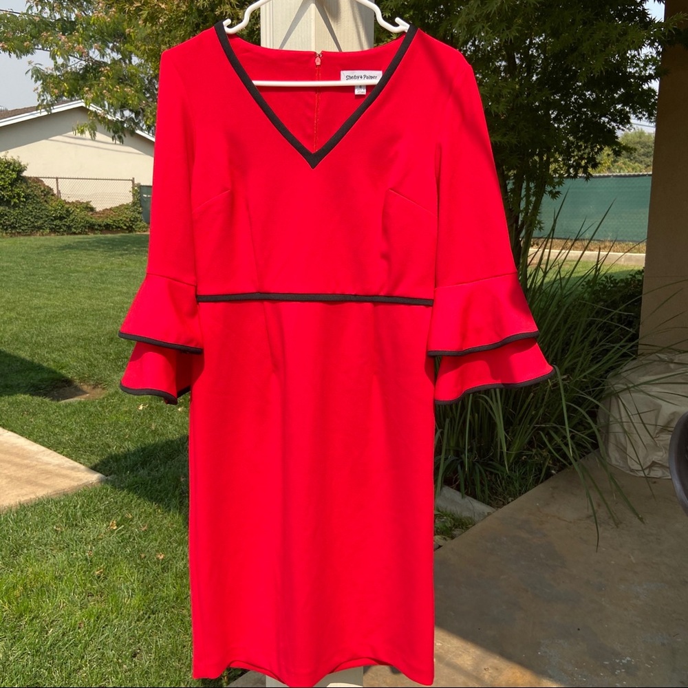 SHELBY &PALMER I Red & Black Contrast-Piping dress